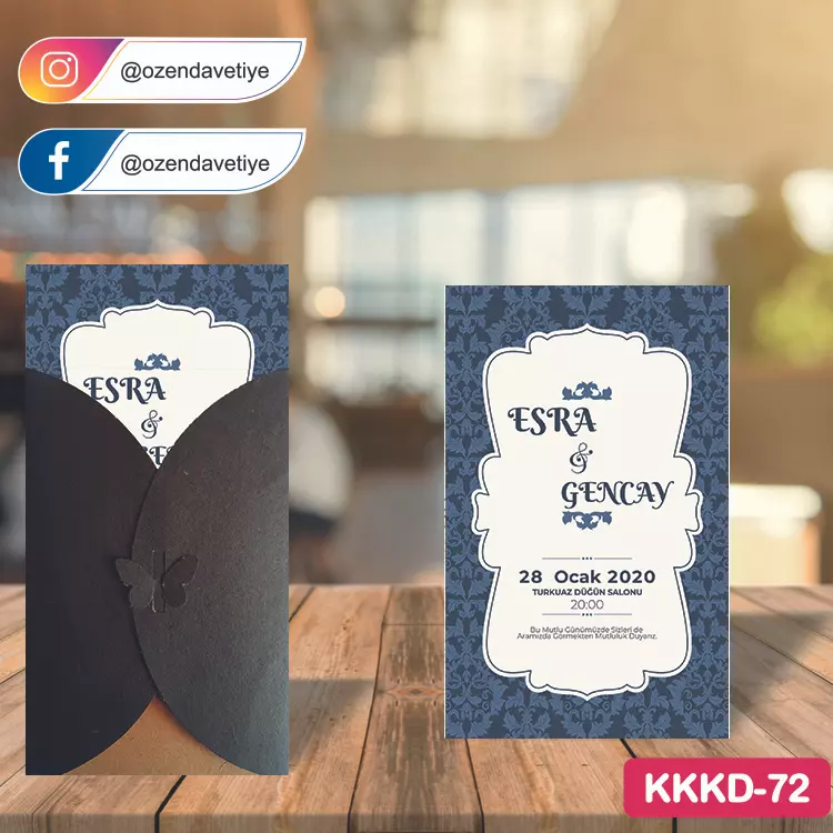 ozen-davetiye-Düğün Davetiyesi - Kahverengi Kelebekli Kraft Zarflı Davetiye Model No:72